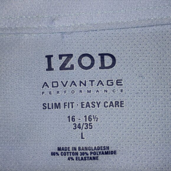 MENS LONG SLEEVE IZOD ADVANTAGE PERFORMANCE SLIM FIT BUTTON DOWN, SIZE LARGE - Picture 3 of 5